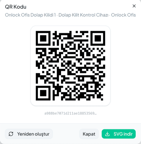 Onlock panel, the QR code generated for an access point, with SVG download