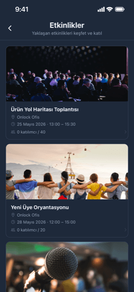 Onlock mobile app, events