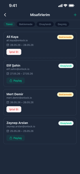 Onlock mobile app, my guests